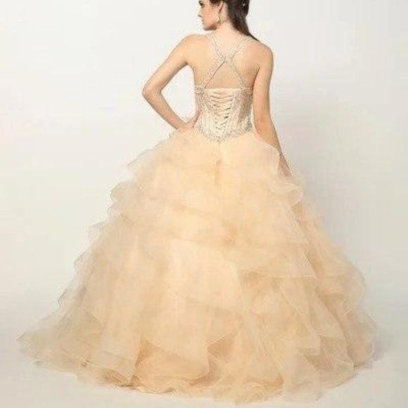 NEW Scoop Neck Sequined Ballgown Shape Dress JT1423 - Picture 2 of 3